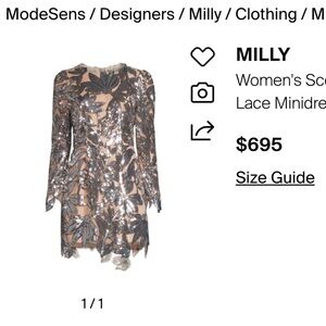 Milly Scottie silver sequin floral lace Mini dress